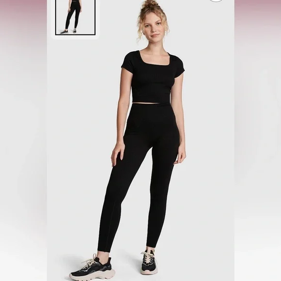 NWT Lot 2 Victorias Secret XL Full Length High Waist Ribbed Seamless Leggings!! - Picture 5 of 7